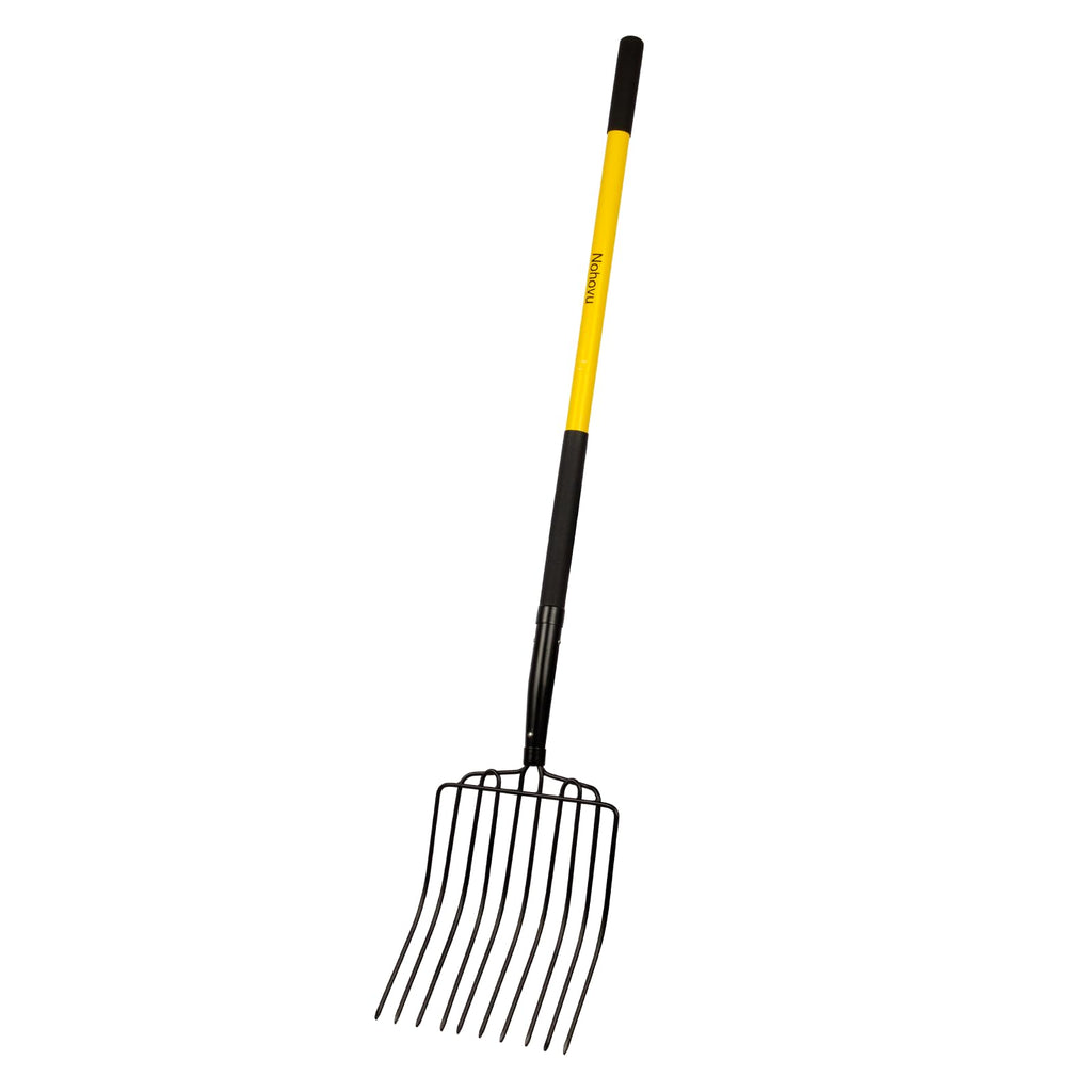 Nohovu Heavy Duty 10 Tine Pitchfork with Fiberglass Handle, 56 Inch Garden Fork for Hay, Compost, Mulch & Yard Work
