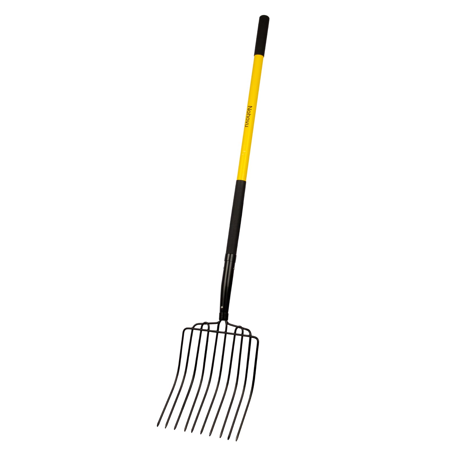 Nohovu Heavy Duty 10 Tine Pitchfork with Fiberglass Handle, 56 Inch Garden Fork for Hay, Compost, Mulch & Yard Work