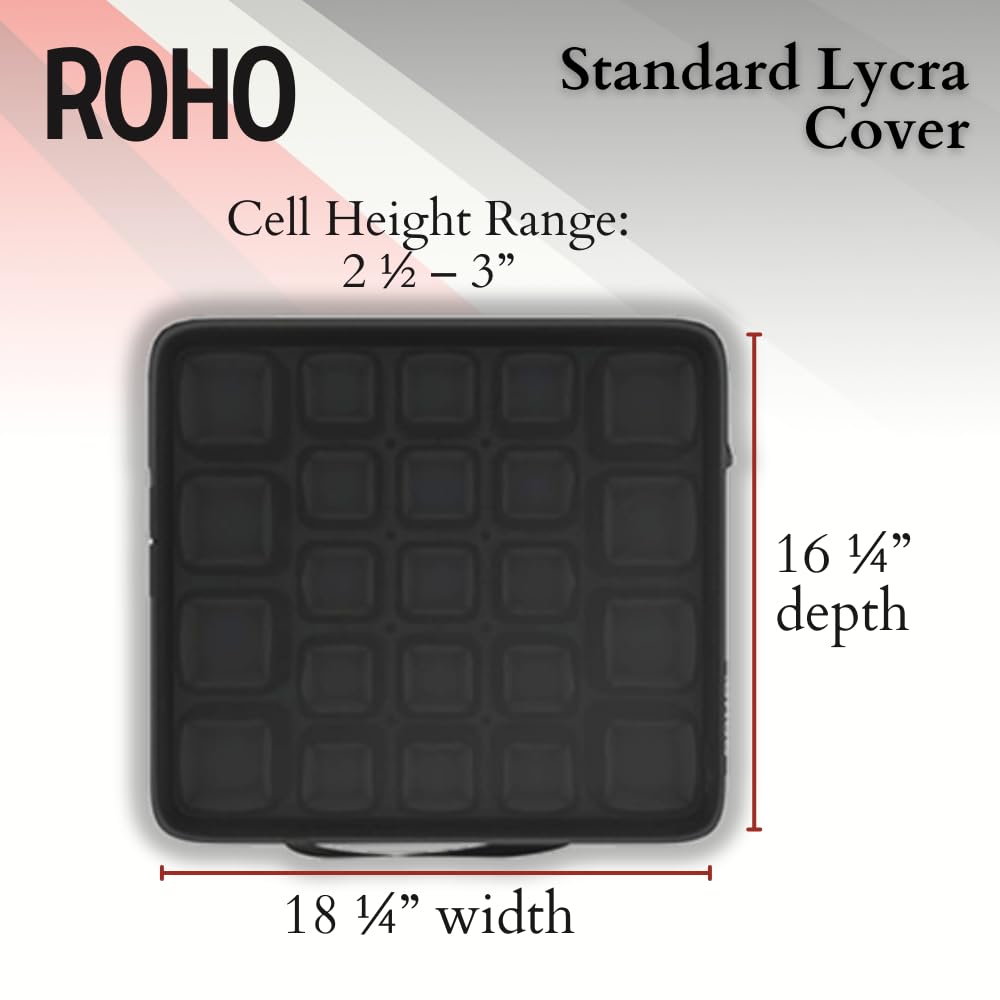 Roho Mosaic Cushion, 18" x 16" Inflatable Seat Cushion with Adjustable Air Cells, Two-Way Stretch Lycra Cover, Non-Skid Bottom, Lightweight & Portable for Wheelchairs, Office Chairs, Cars & Home