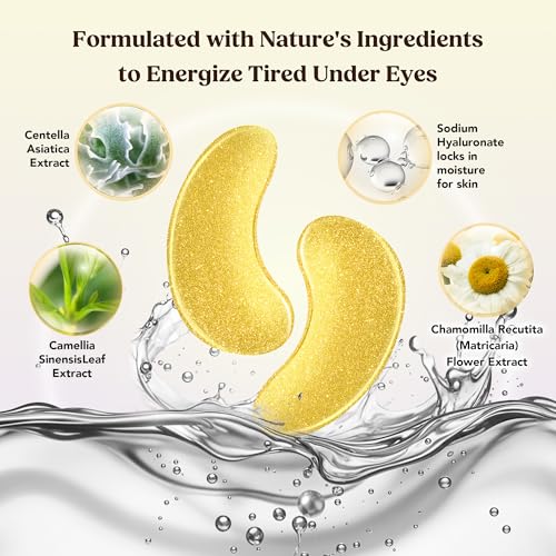 DERMORA Golden Glow Under Eye Patches | Rejuvenating Treatment | Dark Circles, Puffy Eyes, Refreshing, Revitalizing, Travel, Wrinkles | 50 Pairs Eye Gels