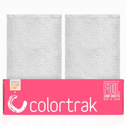 Colortrak Embossed Sheets Silver Aluminum Foil Pop-up Dispenser, 8 Boxes (8000 Pre-cut Sheets) Non-slip Textured Silver 5 x 11 Sheets for Hair Foil Coloring and Highlighting Sheet Applications