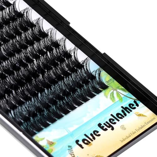 Large Pack 8-20mm to Choose D Curl Cluster Eyelash Extensions D Curl Wide Stem Individual False Eyelashes Dramatic Volume Eye Lashes Set Home DIY Lashes (Mixed 14-16-18mm Kit)