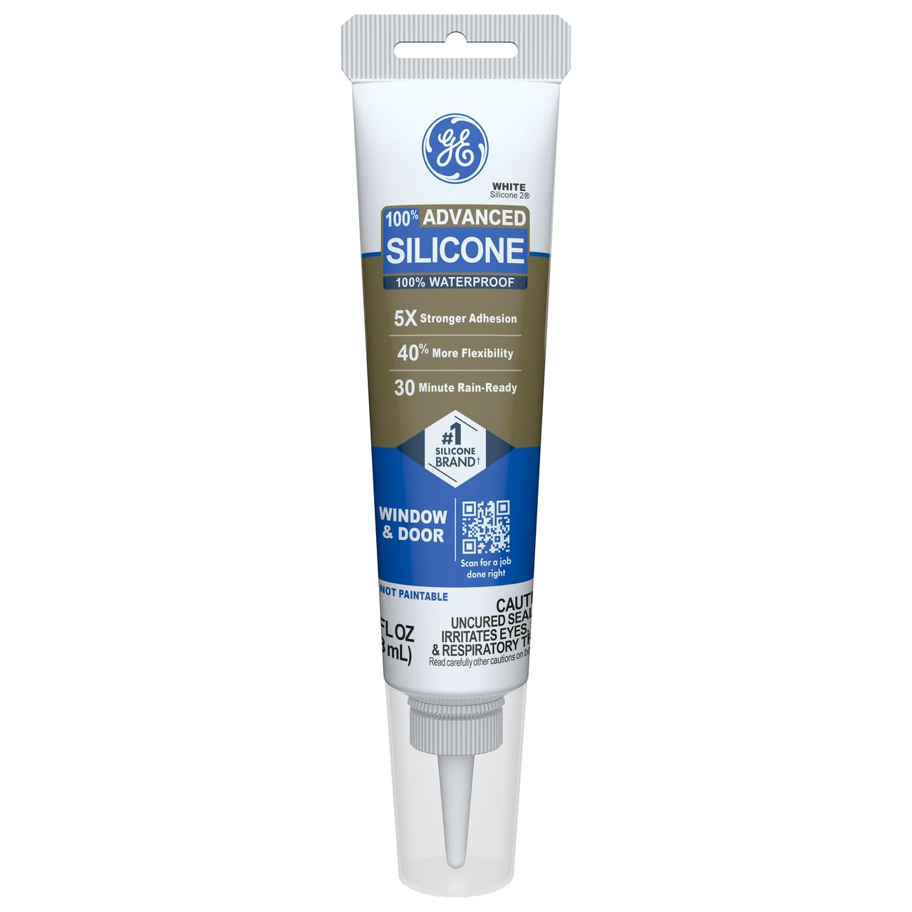GE Advanced Silicone Caulk for Window & Door, White, 2.8 fl oz Tube, 12 Pack - 100% Waterproof Silicone Sealant, 5X Stronger Adhesion, Freeze & Sun Proof