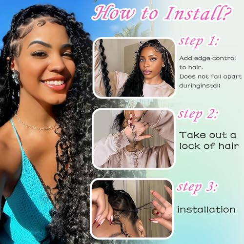 Human Braiding Hair Mix Synthetic Boho Hair for Braiding, 16 Inch 200g Boho Braids 4 Bundles Wet and Wavy Curly Deep Wave Bulk Bohemian Extensions for Black Women (1B, 16inch)