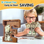 Summidate Large Wooden Piggy Bank for Kids Adults, Alphabets Letter A-Z Piggy Bank for Boys Girls, Coins Bills Change Bank Box Personalized Initial Name Kids Money Bank for Birthday Present and Decor