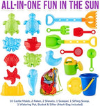 Click N' Play Beach Toys for Kids 3-10 - 18pc Sand Toys Including Sand Buckets for Kids with Sifter, Watering Can, Rake, 4 Hand Tools, 10 Sand Molds & Mesh Beach Toy Bag - Sandbox Toys for Toddlers