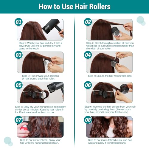 Acejoz Hair Rollers for Blowout Look, 38 Pcs Self Grip Hair Rollers Set with 4 Sizes, 12 Pcs Hair Clips, Comb and Storage Bag for Hair Volume (Black)