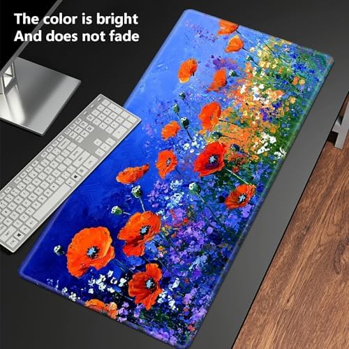 Playmats for Magic: The Gathering MTG Card Game Mat Plus 50 Pcs Card Sleeves, 24 x 14 inch TCG Mat with Stitched Edge for Commander Deck Duskmourn Board Game, Poppies and Wildflowers