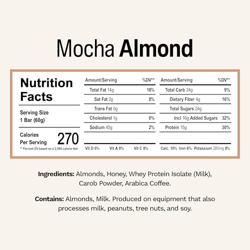 Rise Whey Protein Bars - Mocha Almond | Breakfast Bar & Protein Snack 15g Protein 4g Fiber Just 5 Whole Food Ingredients Gluten-Free Soy Free