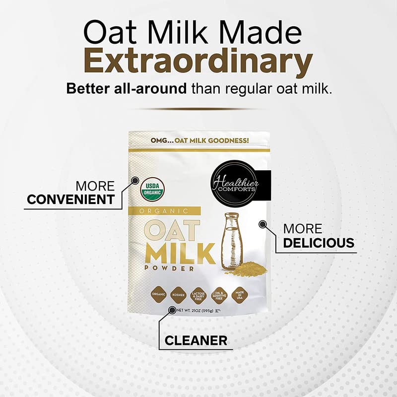 Oat Milk Powder 21oz - Natural and Plant Based Milk with a Clean Formula - Gluten-Free, Vegan, USDA Organic Certified, Non-GMO, Dairy Free, and Lactose Free Milk Powder with No Refrigeration Required