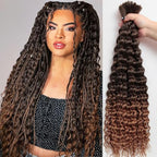 Boho Hair for Braiding Deep Wave 8 Packs,Bulk Hair for Boho Braids Curly Bohemian Wet and Wavy Braiding Hair No Weft 1B/30,18 Inch