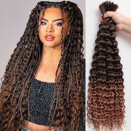 Boho Hair for Braiding Deep Wave 8 Packs,Bulk Hair for Boho Braids Curly Bohemian Wet and Wavy Braiding Hair No Weft 1B/30,18 Inch