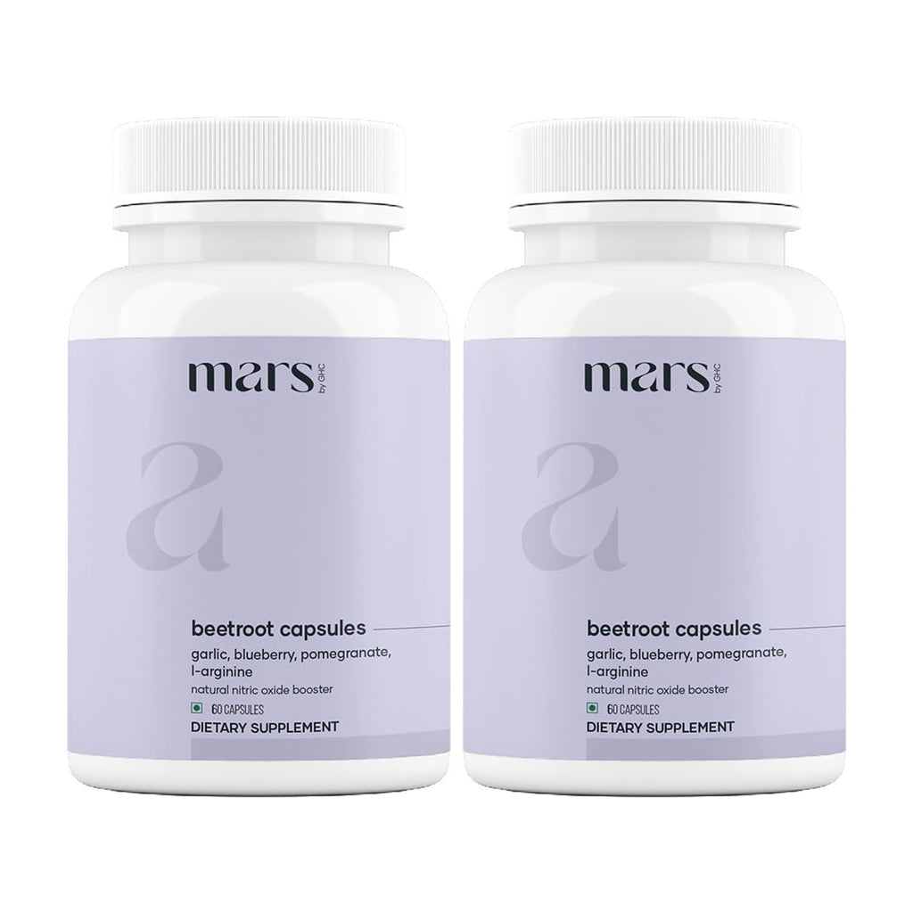 Mars Beetroot Capsules with L-Arginine, Garlic, Pomegranate & Blueberry, Nitric Oxide Booster Supplement, Pack of 2
