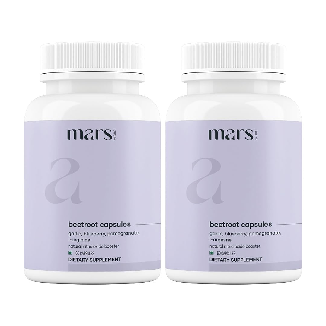 Mars Beetroot Capsules with L-Arginine, Garlic, Pomegranate & Blueberry, Nitric Oxide Booster Supplement, Pack of 2