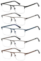 EYECEDAR 5 Pack Quality Reading Glasses Men Metal Half Frame Spring Hinges Blue Light Blocking Computer Eyeglasses Readers for Men 2.0