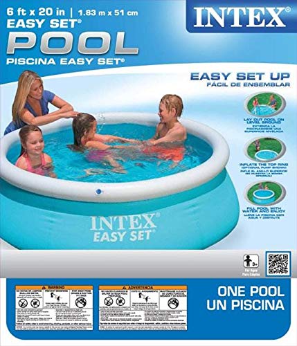 INTEX 28101EH Easy Set Inflatable Swimming Pool: 6ft x 20in – Puncture-Resistant Material – Quick Inflation – 232 Gallon Capacity – 16in Water Depth