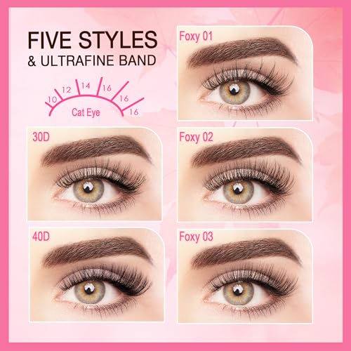 Lash Clusters Kit - 30D 40D Lash Clusters WideSpan 8-16MM Eyelash Clusters D Curl Lash Extension Kit Natural Wispy Eyelash Extension Kit Lashes Clusters with Bond Seal Cluster Eyelash Extensions DIY