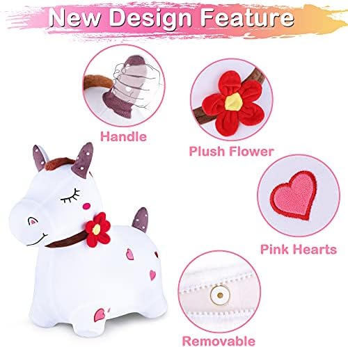iPlay, iLearn Bouncy Pals White Hopping Horse, Inflatable Bouncing Animal Hopper Toy W/Pump, Plush Ride on Bouncer, Indoor Outdoor Birthday Gifts for 18 24 Month 2 3 4 5 Year Old Toddler Kid Boy Girl