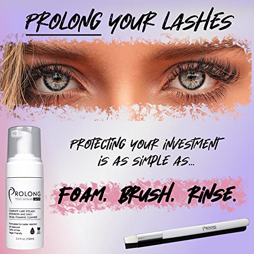 Eyelash Extension Shampoo & Brush - Large 100ml Bottle - Gentle Foaming Cleanser Lash Wash for Extensions and Natural Lashes - Safe Daily Makeup Remover - Paraben & Sulphate Free - Salon & Home Use