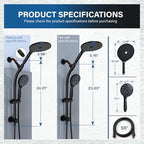 7.5" Rotatable Dual Shower Head with Handheld Combo, Kids Friendly Low 3-Way Diverter, Adjustable Slide Bar for Whole Family Use, Enjoy High Pressure Rainfall Spa Shower, Matt Black
