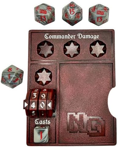 NERD GEAR Commander Essentials Kit - Ultimate Accessory for MTG Commander EDH - MTG Command Zone Tray - Health Counter - Spin Down Dice - Dry Erase Tokens (Chaos Red)