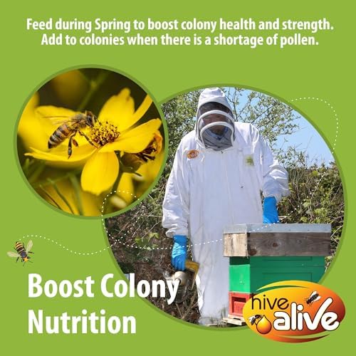 Pollen Patties for Honey Bees - 10lb (10x1lb) Natural Bee Food with 15% Real USA Pollen, Full Dose of Hive Alive Concentrate, Seaweed Micronutrients, and Amino Acids to Improve Colony Health, Brood