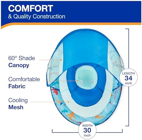 SwimWays Baby Spring Float with Adjustable Canopy and UPF Sun Protection, Blue Lobster