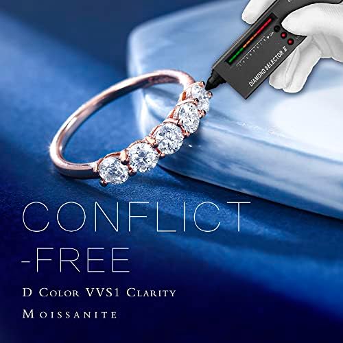 5 Stone Moissanite Rings for Women, 3.75MM D Color VVS1 Clarity Lab Created Moissanite Anniversary Rings 14K White Gold Filled S925 Sterling Silver 5 Stone Moissanite Wedding Bands for Women Jewelry