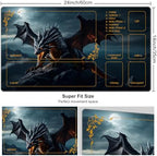 DEGDFSGR for MTG Playmat with Zones 24 x 14 inches for TCG Playmats Non-Slip Rubber Base Commander Play Mat for Lorcana Trading Card Game, Rock Wings Black Dragon Fire