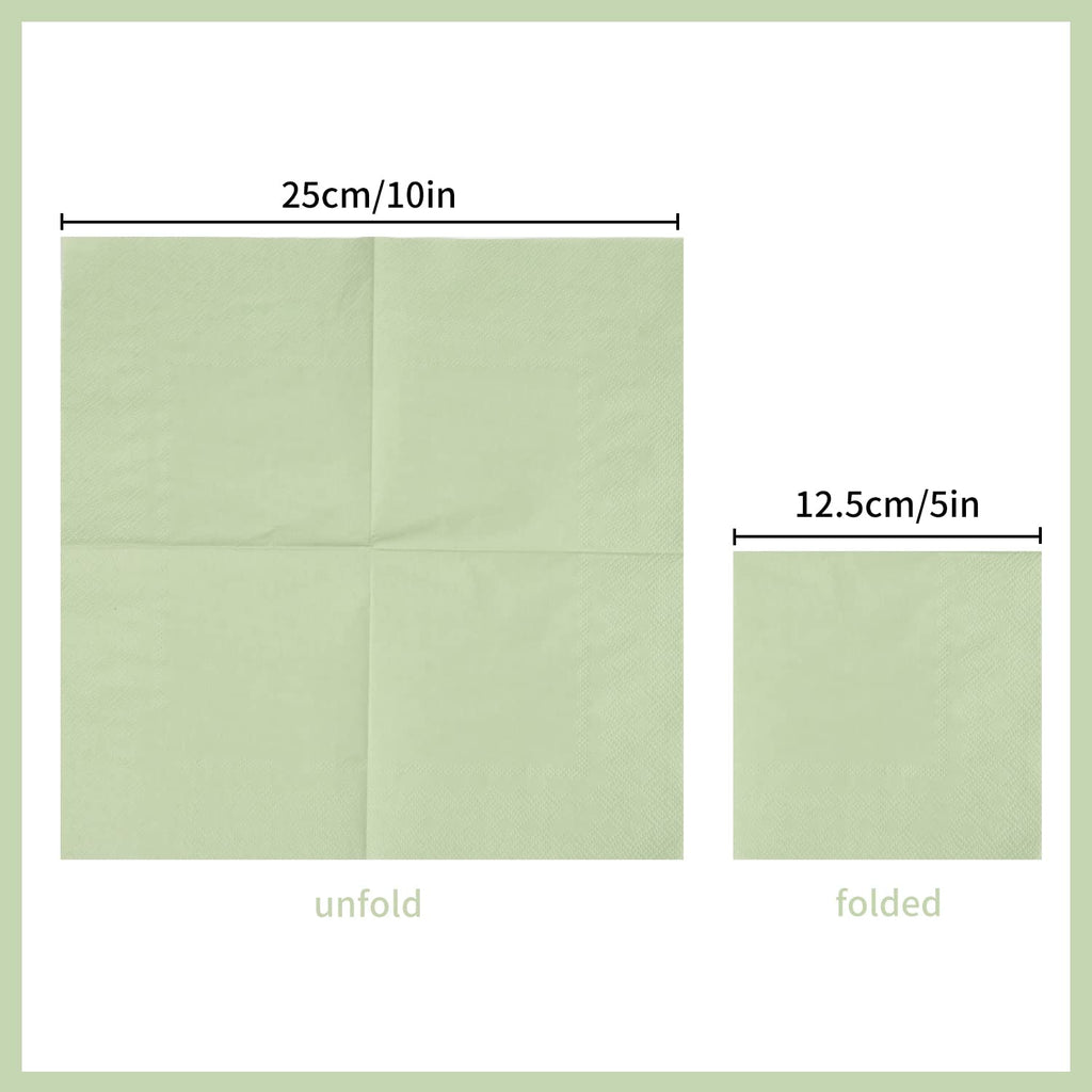300 Pack Cocktail Napkin 2-Ply Dessert Napkins Folded 5 x 5 Inches Disposable Napkins for Dinner Wedding Birthday Party Bridal Anniversary Reception Event (300, Sage-Green)