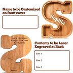 Summidate Customized Name Large Wooden Piggy Bank for Kids Boys Girls Alphabets Letter A-Z Coins Bills Money Change Bank Box Initial on Clear Cover (Laser Engraved) (Alphabet-S, Personalized-9")