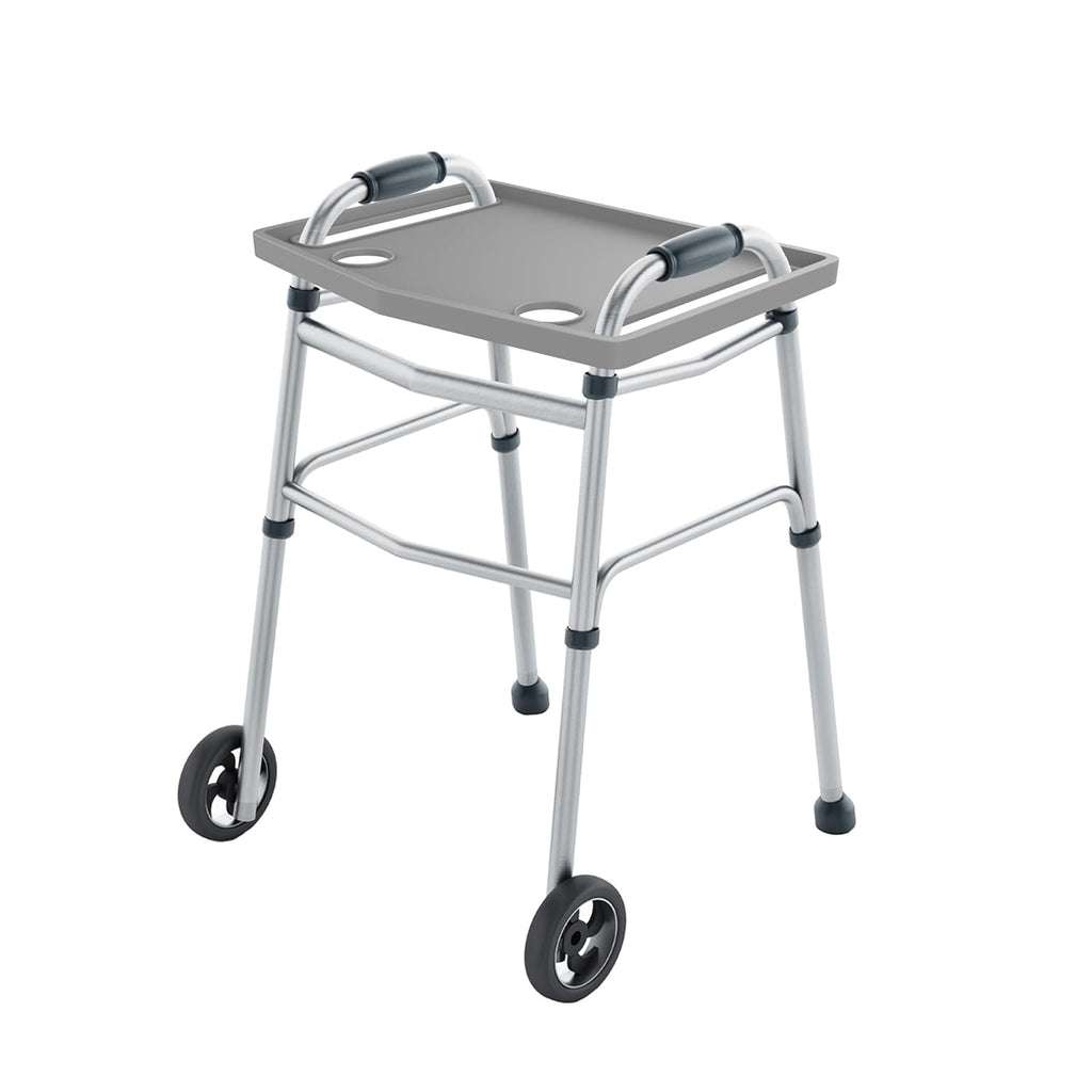 Walker Tray Table with 2 Cup Holders - Universal Trays for Standard Folding Walkers - Home Mobility Accessories by Bluestone (Gray)