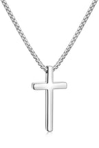 Fiusem Silver Cross Necklace for Men, Small Stainless Steel Pendant 26 Inch