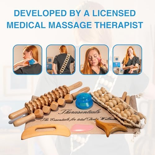 Wood Therapy Massage Tools 8-in-1, Lymphatic Drainage Massager, Maderoterapia Kit - Anti Cellulite Complete Body Sculpting Tools for Total Relaxation & Relief - Massager Tool for Anti Aging