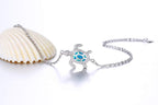 PUPILLEMON 925 Sterling Silver Blue Opal Sea Turtle Bracelet for Women