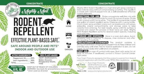 Mighty Mint 8 oz Peppermint Rodent Repellent Concentrate - Makes 1 Gallon - Natural Spray for Rats, Mice, and More.