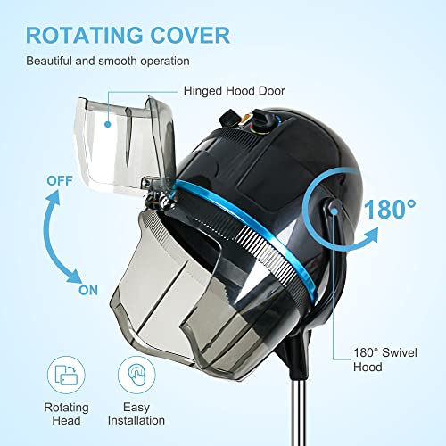 Nova Microdermabrasion Professional Hooded Floor Hair Dryer Adjustable Bonnet Hair Dryer Stand Up with Timer and Rolling Wheels for Beauty Spa Home Salon Equipment