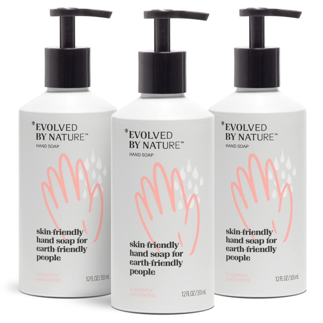 EVOLVED BY NATURE Evolved By Nature Fragrance Free Hand Soap (10 oz, 3 Packs) - Contains Only 12 Naturally Derived Ingredients | Allergen, Irritant & SLS Free | Wash