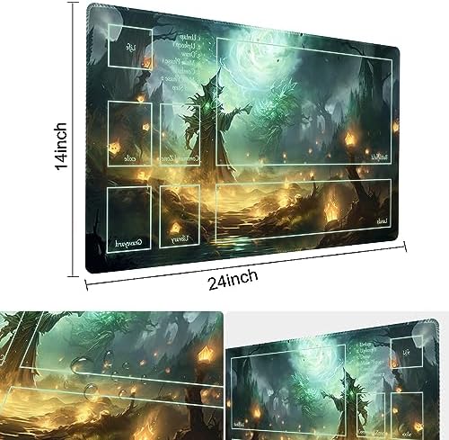 MTG Playmat Size 24x14in Free Storage Bags Non-Slip Backing Printing, Ideal for Card Game Enthusiasts TCG Playmat (with Zone,Evil in The Night)