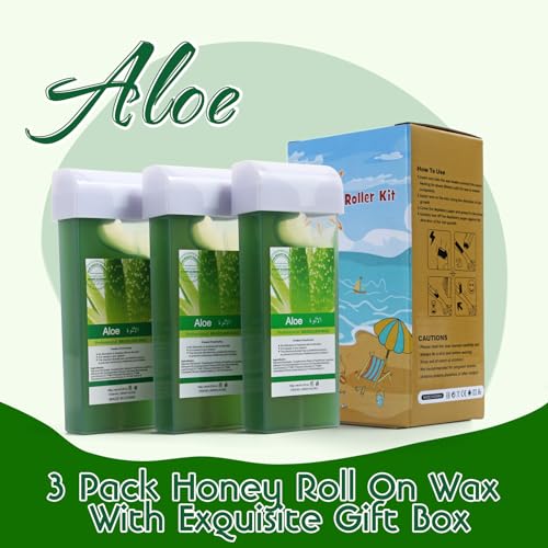 Roll On Soft Wax Refill Kit - 3 Pack Aloe Roller for Painless Hair Removal, Depilatory Cartridges for Body, Legs, Back, Armpits, Bikini Line, Women's Sensitive Skin