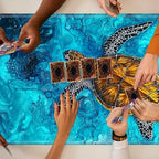 Playmats for Magic: The Gathering MTG Card Game Mat Plus 50 Pcs Card Sleeves, 24 x 14 inch TCG Mat with Stitched Edge for Commander Deck Duskmourn Board Game, Turtle Swim in Ocean