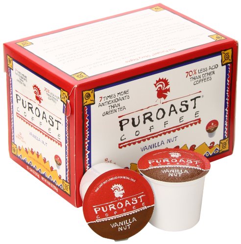 Puroast Low Acid Coffee| Vanilla Single Serve Pods | Medium Roast | High Antioxidants & High pH |No Bitter Aftertaste | Reduced Heartburn & GERD Friendly | 12 Count - Compatible with Keurig Brewer