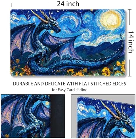 MTG Playmat Magic Card Playmat Game Mat,TCG & CCG Card Games Mat with Free Storage Bags Size 24 x 14 Inches (No with Zones,Dragon1)