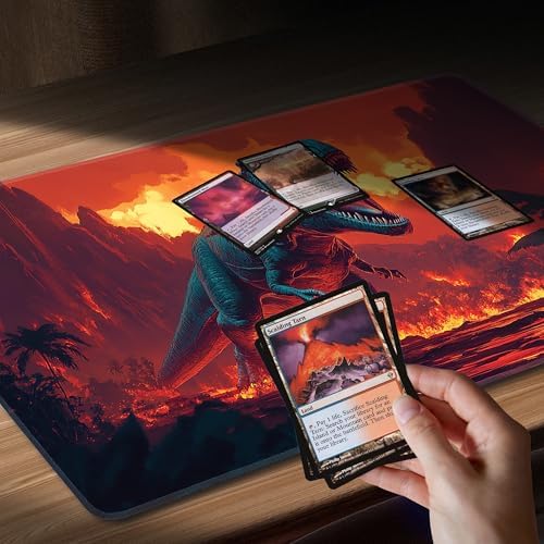 MTG Playmat Non-Slip Rubber Backing Printing Commander Board Game Desk Mat Duel Mat TCG PTCG Playmat 24x14 inches and Free Storage Bags (Tyrannosaurus)
