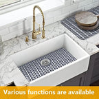 Sink Protectors for Kitchen Sink 16x12 & 18x12 & 19x13 & 24x12.5 & 26x14 & 28x14 & 29x15,Silicone Kitchen Sink mats Protector for Bottom of Farmhouse Sink(26"x14"Rear Drain Gray)