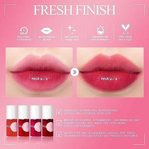 Lip Tint Stain Set, Korean Water Tint Lightweight Non-sticky, Waterproof Long Lasting Liquid Blush & Lip Stain, Transfer-Proof, Matte Finish Lip Color Makeup (fruit farm)