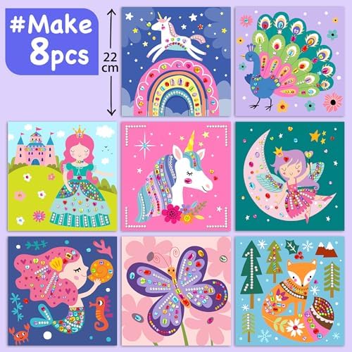 EZCRA Easy Arts and Crafts for Kids - Fun Gem Sticker Kit - 8 Unicorn Princess Themes, 990+ Stickers - Gem Art for Kids - Diamond Art Kits - Gifts for Girls Ages 3-8