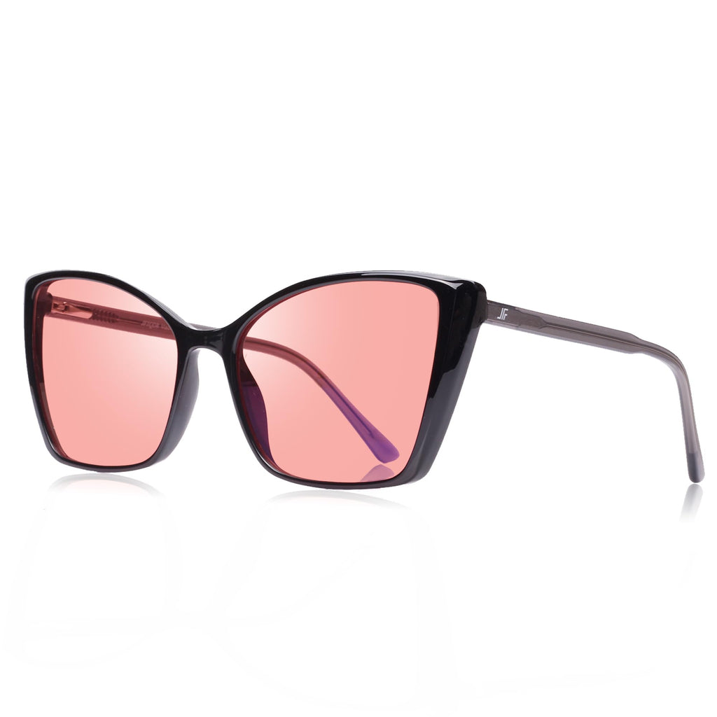 JFXQDR Women's Fluorescent-41 Rose Cat Eye Tinted Blue Light Blocking Glasses for Migraine, Light Sensitivity, Photophobia & LED Gaming Computer Screen Glare