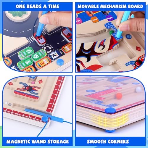 2 in 1 Magnetic Color and Number Maze,Montessori Toys for Toddler Boys,Wooden Magnet Balls Puzzles,Toddler Busy Board Game,Preschool Learning Activities