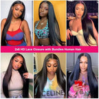 2x6 HD Lace Closure with Bundles 10 12 14+10 Inch Straight Bundles with Closure Human Hair 100% Unprocessed Brazilian Virgin Weave Bundles Human Hair 3 Bundles Deals with Closure
